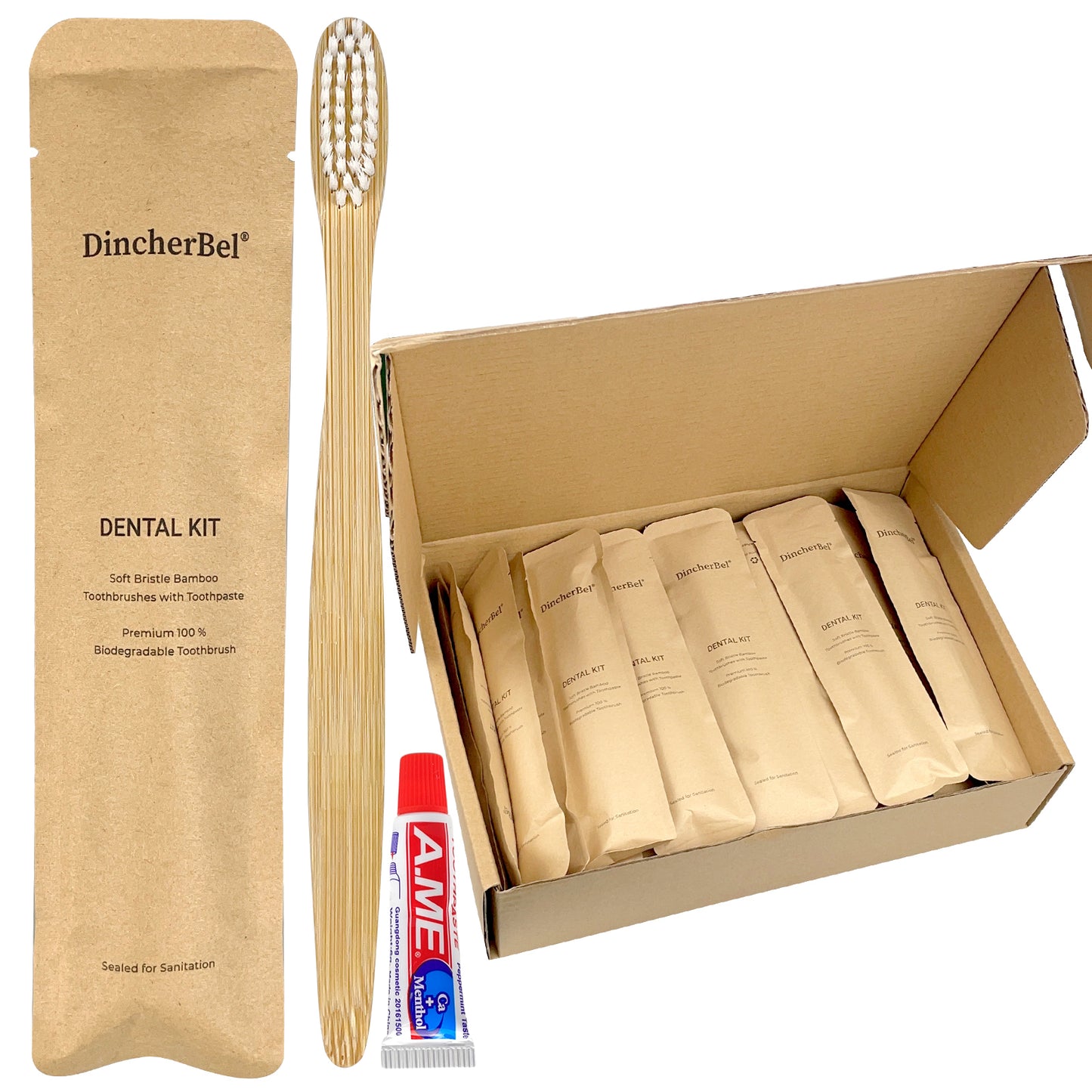 Disposable Bamboo Toothbrushes with Toothpaste(6g) | BPA Free Soft Bristles | Eco-Friendly | Individually Sealed & Biodegradable Bamboo Toothbrushes