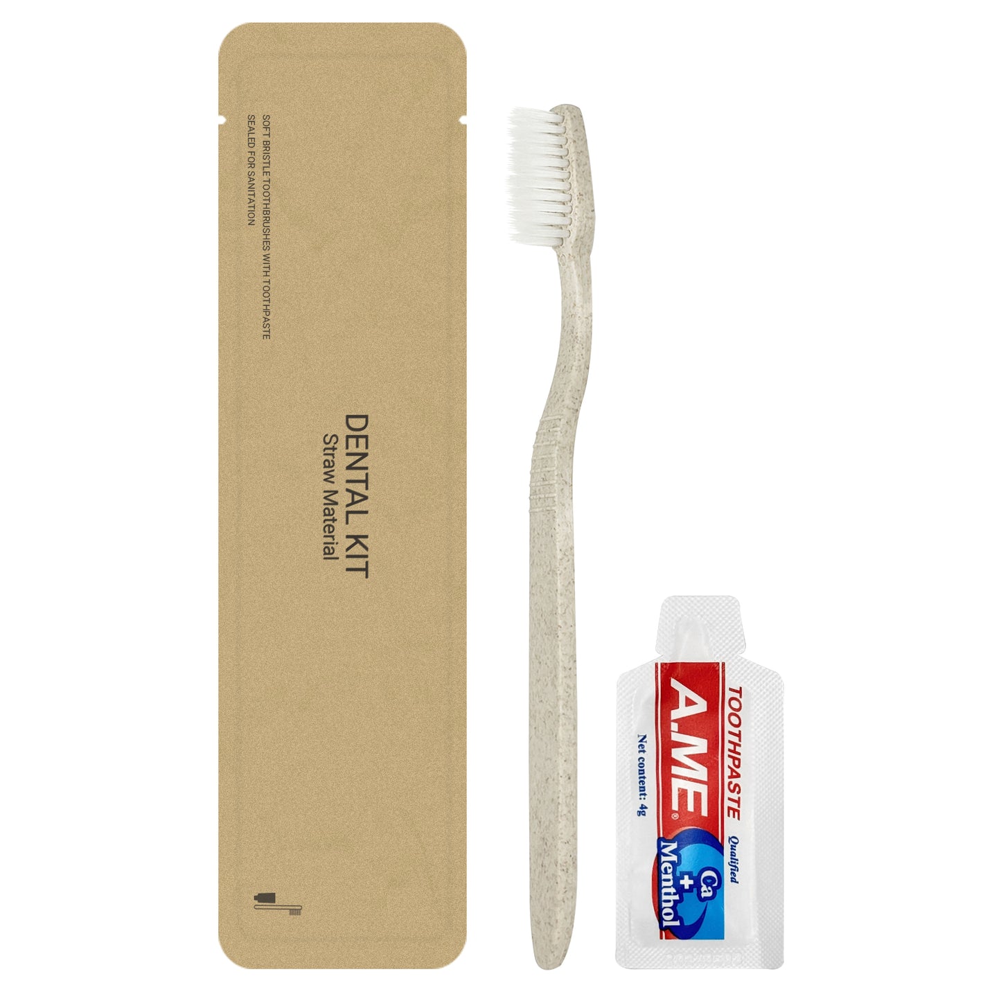 Disposable Dental Kit Individually Wrapped Wheat Straw Travel Include Toothbrush and Toothpaste