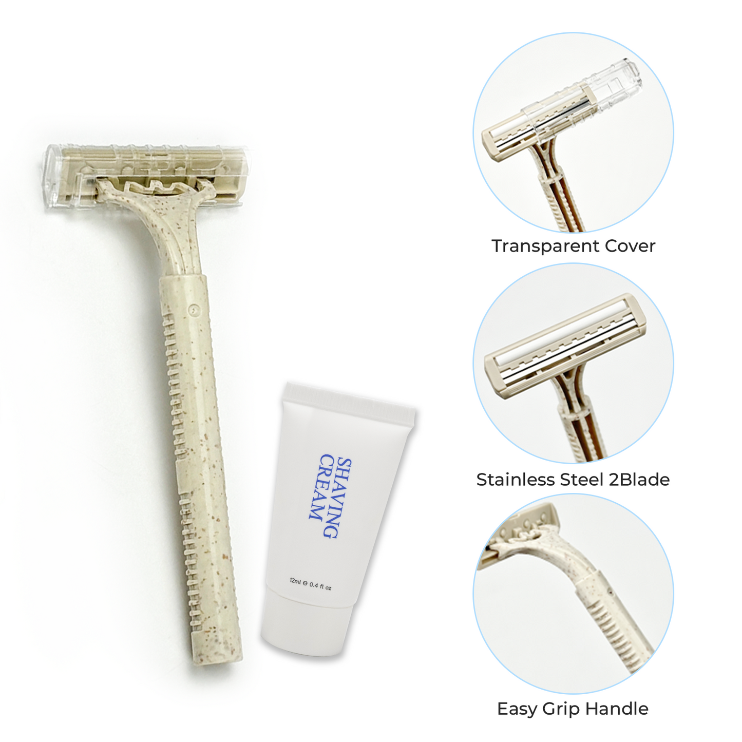 Disposable Shaving Kit for Men &Women - Wheat Straw Razors and Cream Bulk