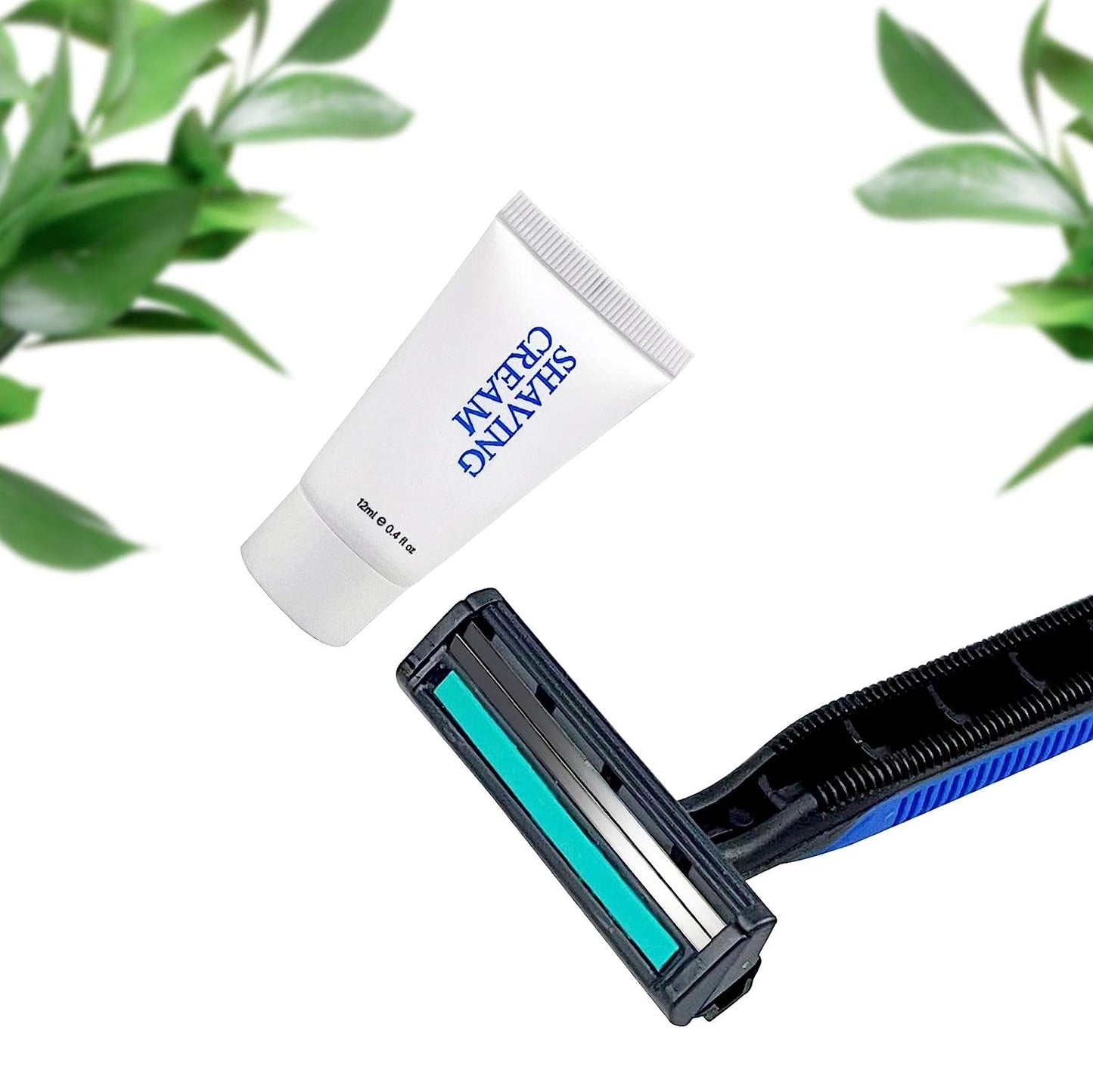 Disposable Razors in Bulk Shaving Kit Twin Blade Razors and Cream(12g), Individually Wrapped Toiletries Amenities for Hotel, Airbnb, Homeless, Shelter, Camping and Travel
