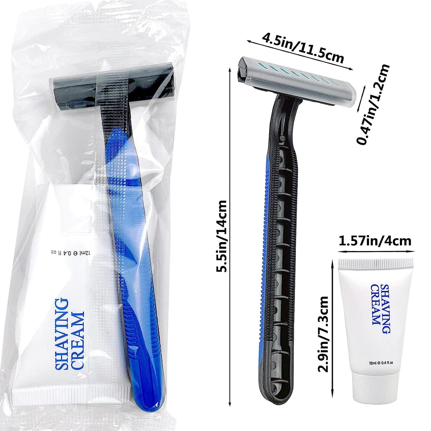 Disposable Razors in Bulk Shaving Kit Twin Blade Razors and Cream(12g), Individually Wrapped Toiletries Amenities for Hotel, Airbnb, Homeless, Shelter, Camping and Travel