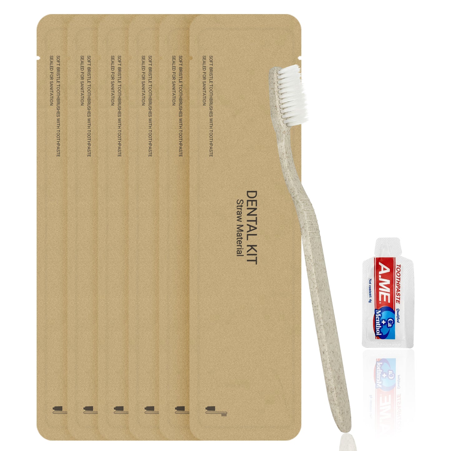 Disposable Dental Kit Individually Wrapped Wheat Straw Travel Include Toothbrush and Toothpaste