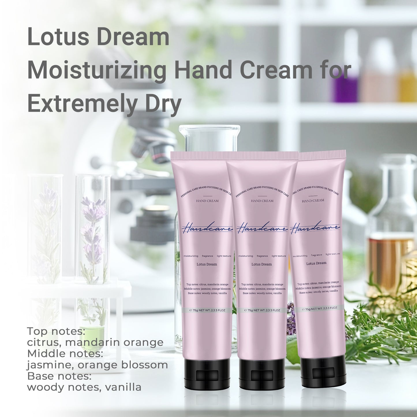 Niacinamide 5% + Squalane 1% Hand Cream with Tranexamic Acid & Vitamin C - Brightening & Hydrating Moisturizer for Dry Skin, Dark Spots, Uneven Tone - Luxury Perfume Scented Non-Greasy Cream with Shea Butter & Almond Oil - 2.33 fl oz