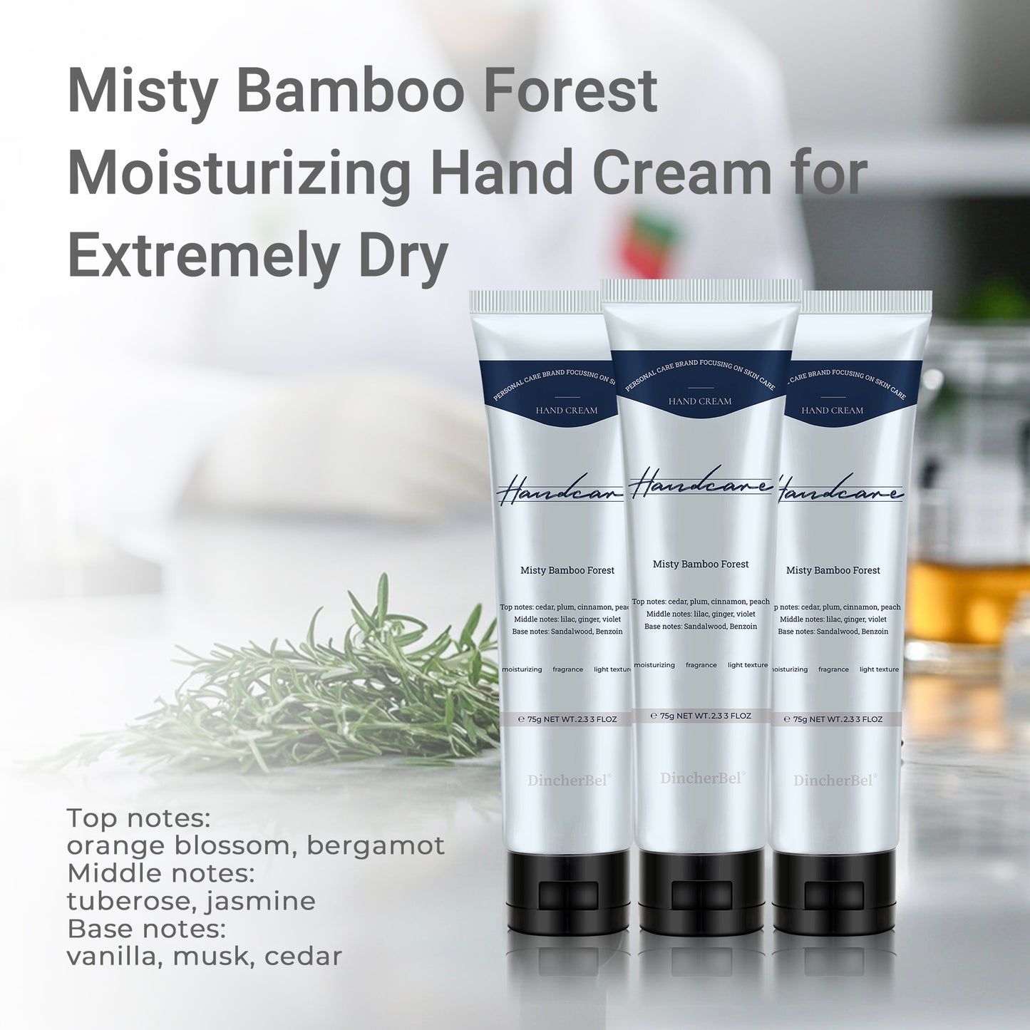 Niacinamide 5% + Squalane 1% Hand Cream with Tranexamic Acid & Vitamin C - Brightening & Hydrating Moisturizer for Dry Skin, Dark Spots, Uneven Tone - Luxury Perfume Scented Non-Greasy Cream with Shea Butter & Almond Oil - 2.33 fl oz