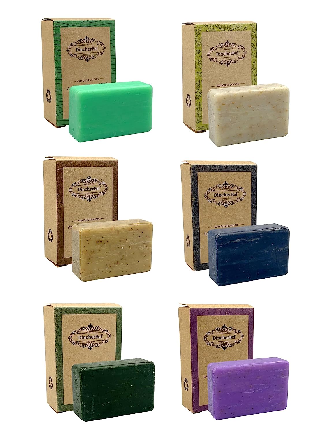 Natural Soap Bar - 6 Bars: Lavender, White Tea, Coconut Milk, Plant Essential Oil, Charcoal Oil Control and Aloe Mint, 4 Ounce Bars (Pack of 6)