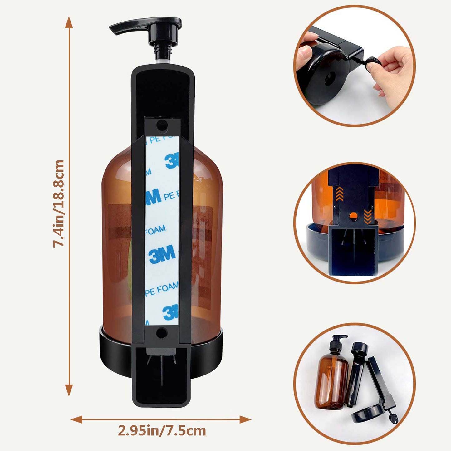 Shower Soap Dispenser, Wall Mount Drill Free Shampoo and Conditioner Dispenser with Waterproof Labels, Modern Refillable Soap Pump Dispenser 3 Chamber for Home Bathroom