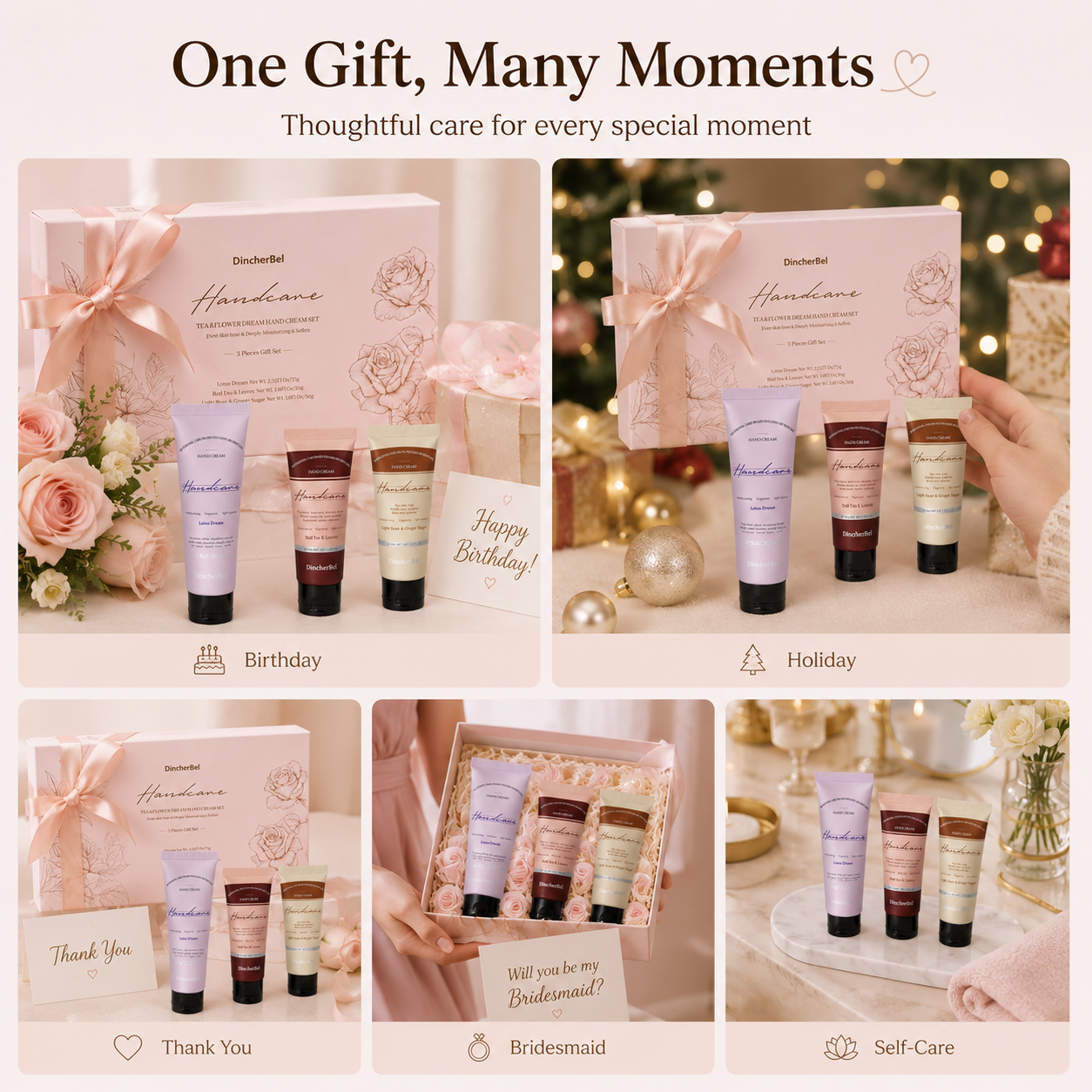 Tea & Flower Dream Hand Cream Gift Set, 3-Piece Scented Hand Cream Set, Lotus Dream 75g + 2 Travel Size 30g, Moisturizing Hand Cream for Dry Hands, Floral Tea Fragrance Gift for Women