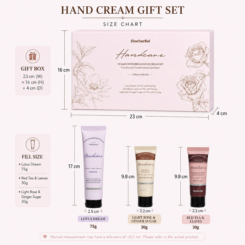 Tea & Flower Dream Hand Cream Gift Set, 3-Piece Scented Hand Cream Set, Lotus Dream 75g + 2 Travel Size 30g, Moisturizing Hand Cream for Dry Hands, Floral Tea Fragrance Gift for Women